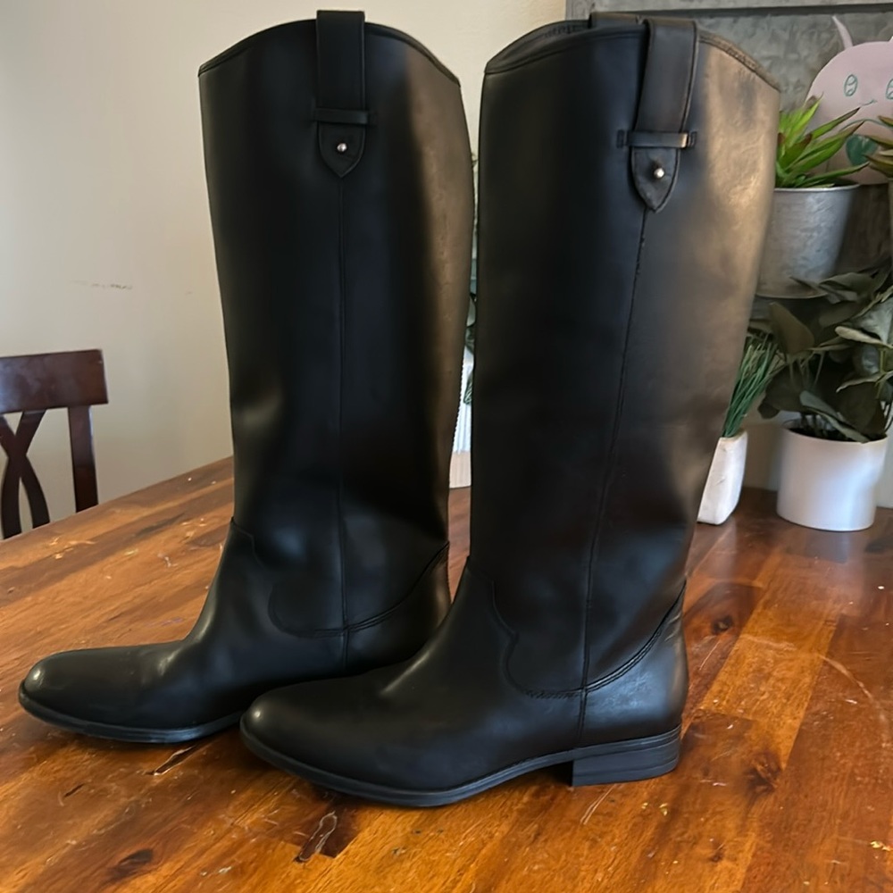 Frye &Co. Women's Elephant Black Leather Knee High Pull Up Boots. SIZE:7M
